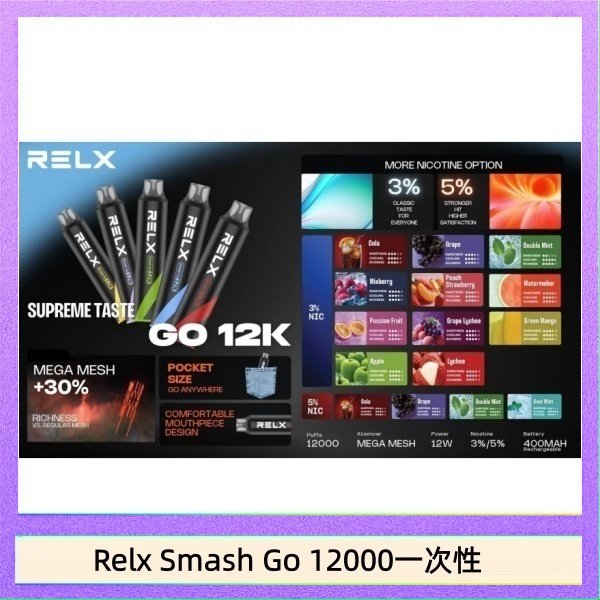 Relx Smash Go 12000 Puffs 一次性電子煙拋棄式12W輸出